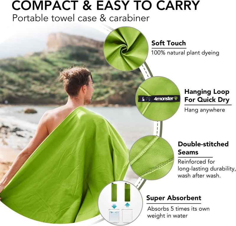 4Monster Camping Towels Super Absorbent, Fast Drying Microfiber Travel Towel, Quick Dry Ultra Soft Compact Gym Towel for Swimming Beach Hiking Yoga Travel Sports Backpack - Image 3