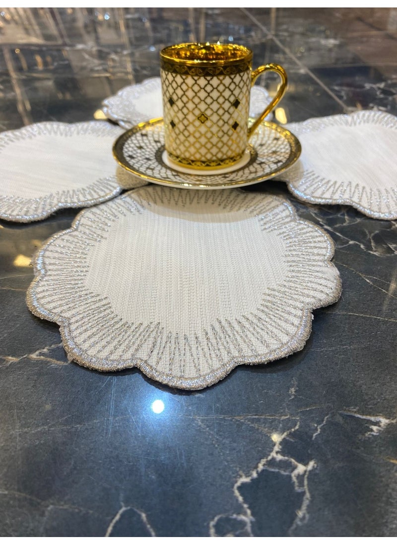Bonny Home Shems Silver 6-Piece Cocktail Coffee Presentation Napkin Maraş Work Silver Embroidery Gardenia Presentation Napkin  - Image 2