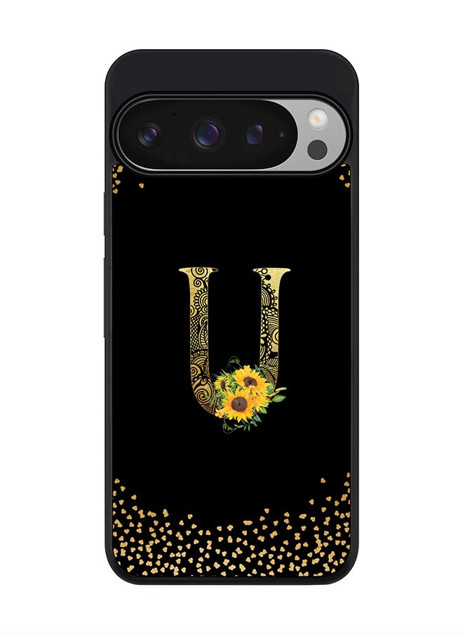 Stylizedd For Google Pixel 9 Pro Case,Slim fit Camera Protection, Shockproof Thin Phone cover - Custom Floral Monogram - U ( Black )  - Image 1