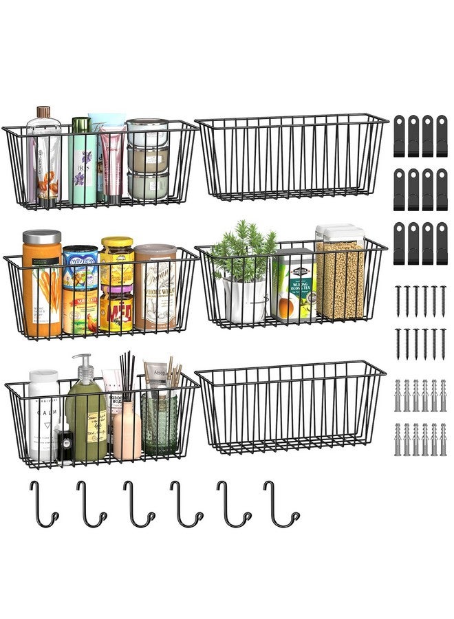 Simple Trending 6 Pack Wire Basket Wall Mount Baskets Hanging Baskets, Cabinets Organizer and Storage with Hooks for Kitchen, Garage and Bathroom - Image 1