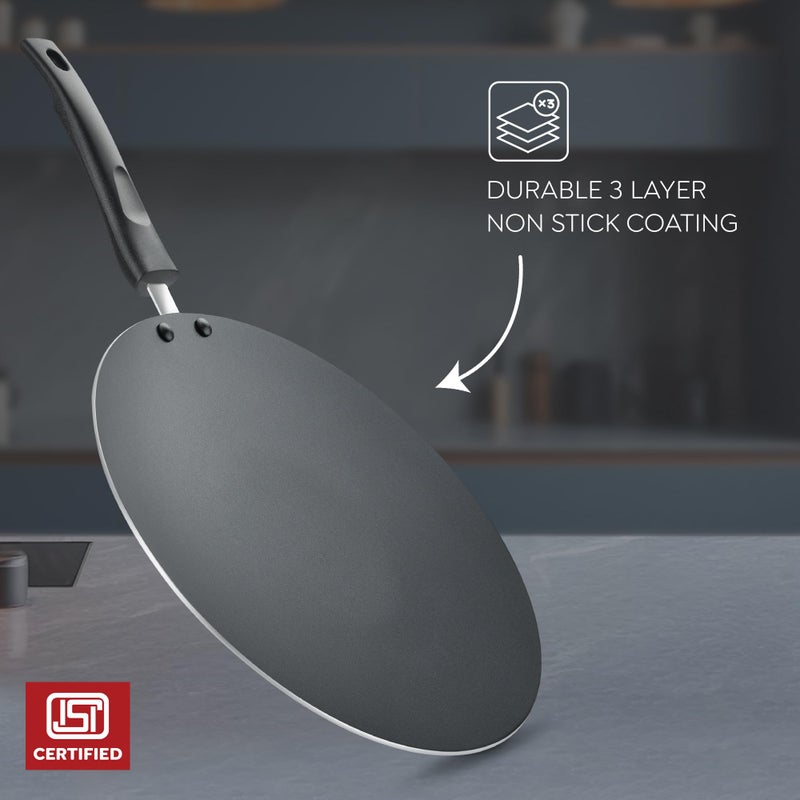 Judge by Prestige 28Cm Everyday Non-Stick Concave Tawa (Aluminium) | Low Oil Cooking | Easy to Clean |Cool Touch Handle, Black - Image 3