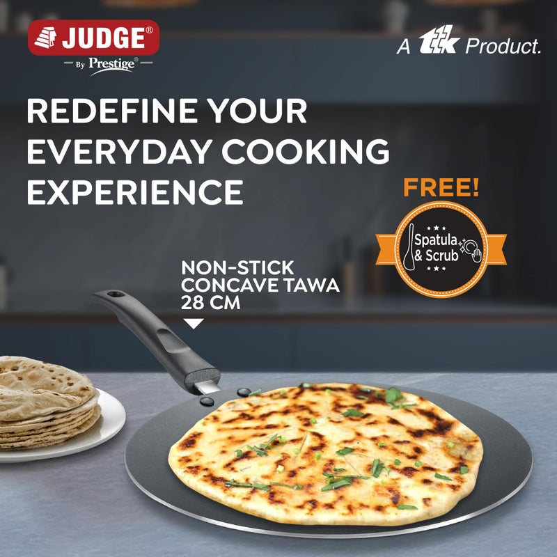 Judge by Prestige 28Cm Everyday Non-Stick Concave Tawa (Aluminium) | Low Oil Cooking | Easy to Clean |Cool Touch Handle, Black - Image 2
