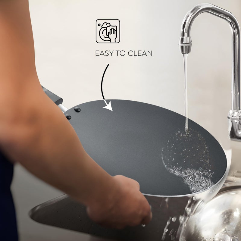 Judge by Prestige 28Cm Everyday Non-Stick Concave Tawa (Aluminium) | Low Oil Cooking | Easy to Clean |Cool Touch Handle, Black - Image 5