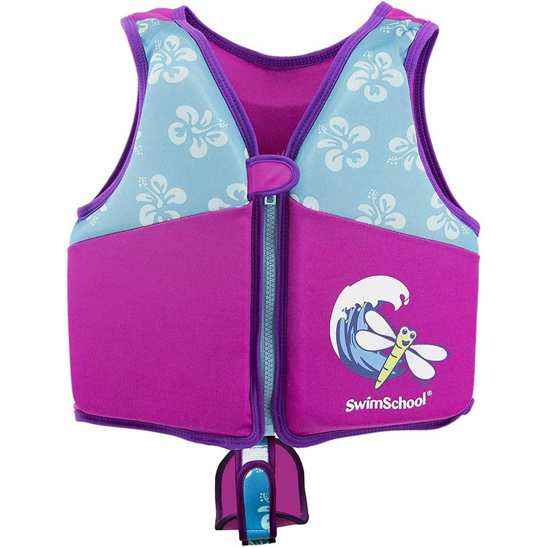 SwimSchool Swim Trainer Vest â€“ Medium/Large Max 50 Pounds â€“ Kids Swim Vest with Padded Shoulders â€“Comfortable Flex-Form-Fit Design with Adjustable Safety Strap â€“ Pink/Aqua - Image 1