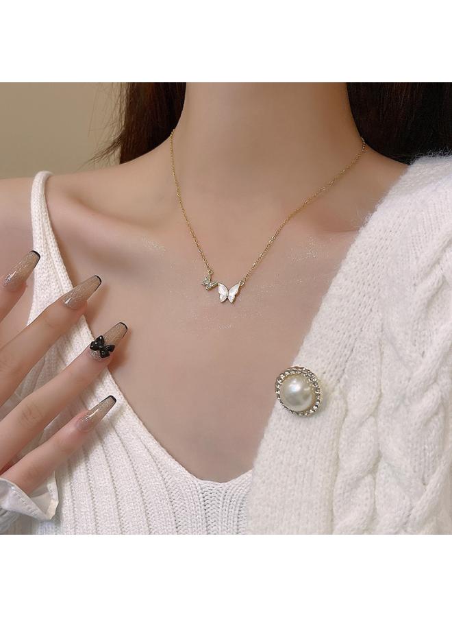 High-end Luxury Titanium Steel Necklace Female Niche Design Hot Girl Pearl Clavicle Chain Fashion Joker Accessories 
