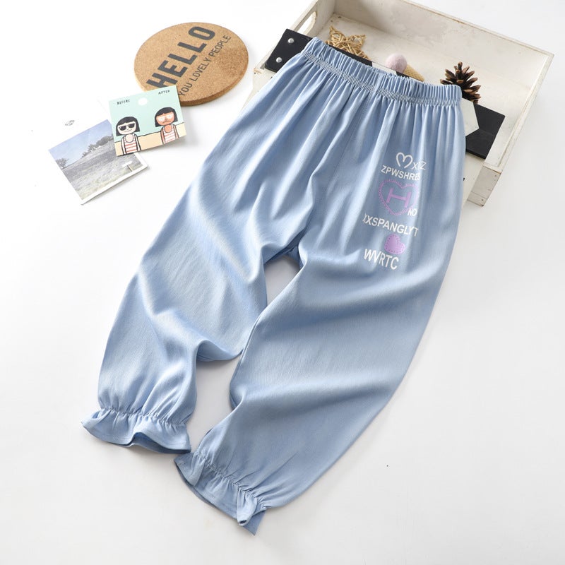 Summer Children'S Jeans Summer Boys And Girls Ice Silk Denim Anti-Mosquito Pants Ins New Sports Printed Children'S Pants - Image 1
