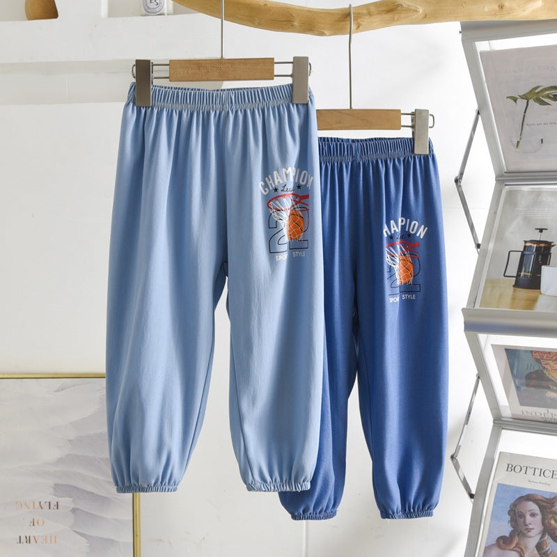 Summer Children'S Jeans Summer Boys And Girls Ice Silk Denim Anti-Mosquito Pants Ins New Sports Printed Children'S Pants - Image 2