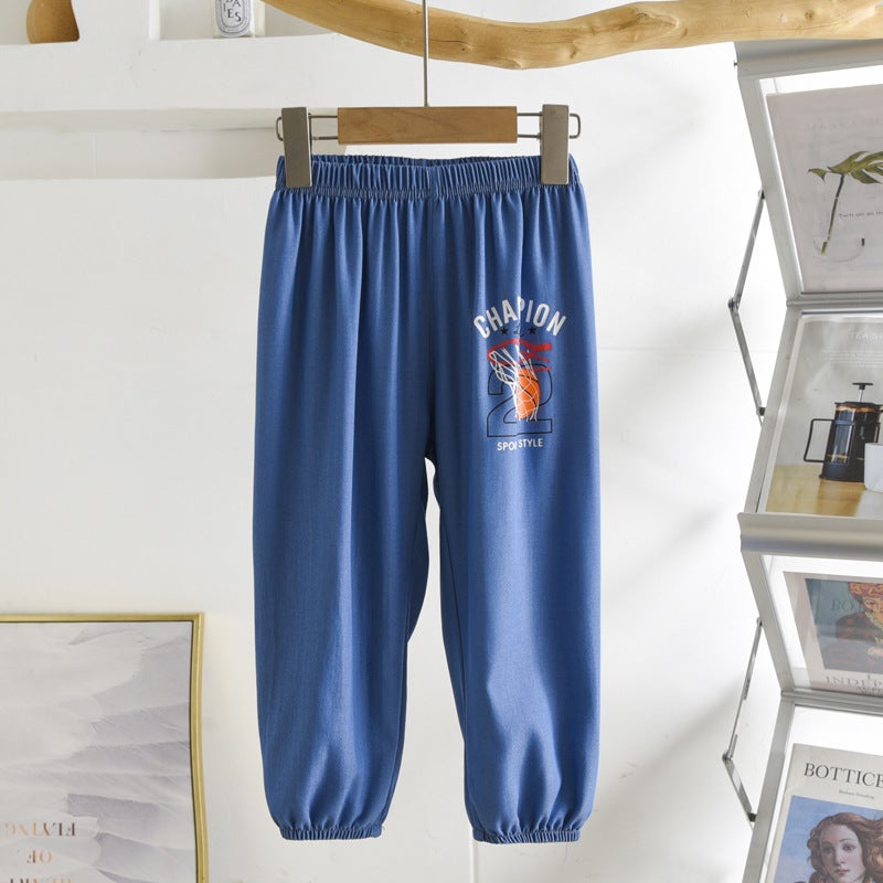 Summer Children'S Jeans Summer Boys And Girls Ice Silk Denim Anti-Mosquito Pants Ins New Sports Printed Children'S Pants - Image 3