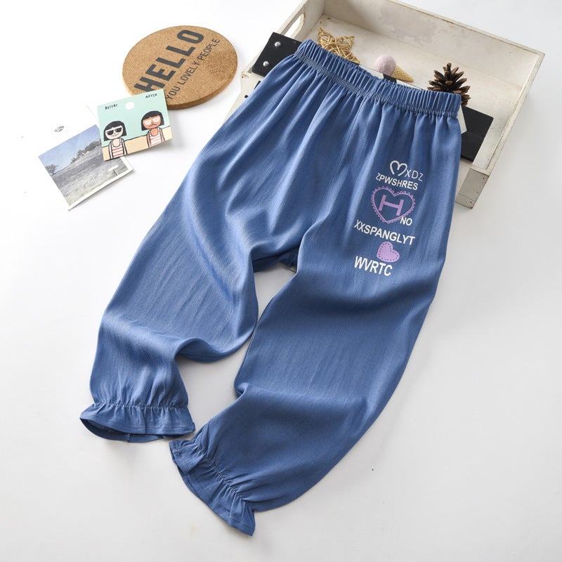 Summer Children'S Jeans Summer Boys And Girls Ice Silk Denim Anti-Mosquito Pants Ins New Sports Printed Children'S Pants - Image 5