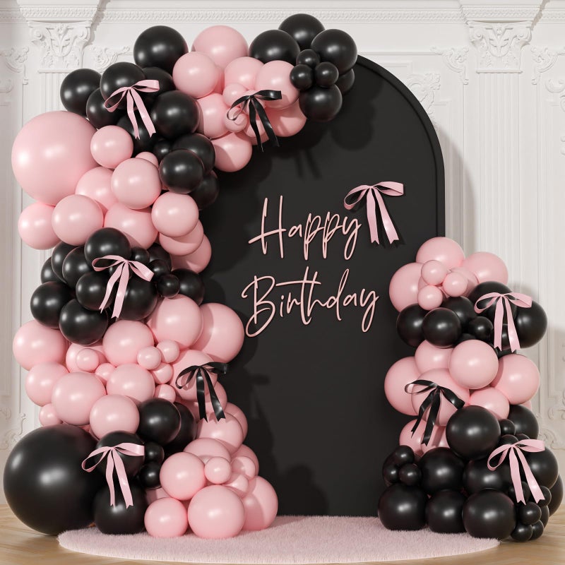 NUTTYBASH Pink Black Balloon Garland Arch Kit 141Pcs Pink and Black Balloons Different Sizes 18 10 5 Inch and Bows for Coquette Birthday Wedding Baby Shower Bridal Shower Party Decorations - Image 3