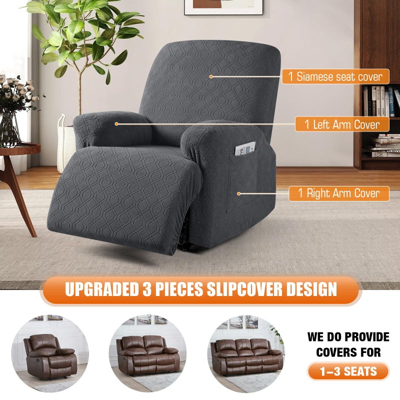 VANSOFY Recliner Chair Covers, 3-Pieces Stretch Recliner Covers for Recliner Chair Soft Reclining Chair Slipcover Furniture Protector for Dogs Cats(Charcoal Gray) - Image 4