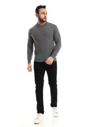Knitted Round Neck Heather Charcoal Pullover