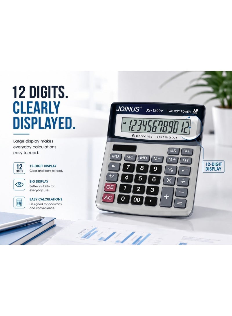 JOINUS Large Display Desktop Electronic Calculator with Big Buttons, Two Way Power Calculator for Office, Business, Accounting, School & Home Use – 1200V - Image 2