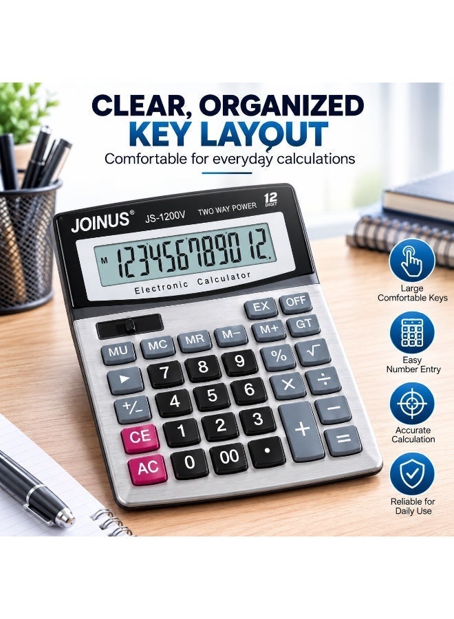 JOINUS Large Display Desktop Electronic Calculator with Big Buttons, Two Way Power Calculator for Office, Business, Accounting, School & Home Use – 1200V - Image 5