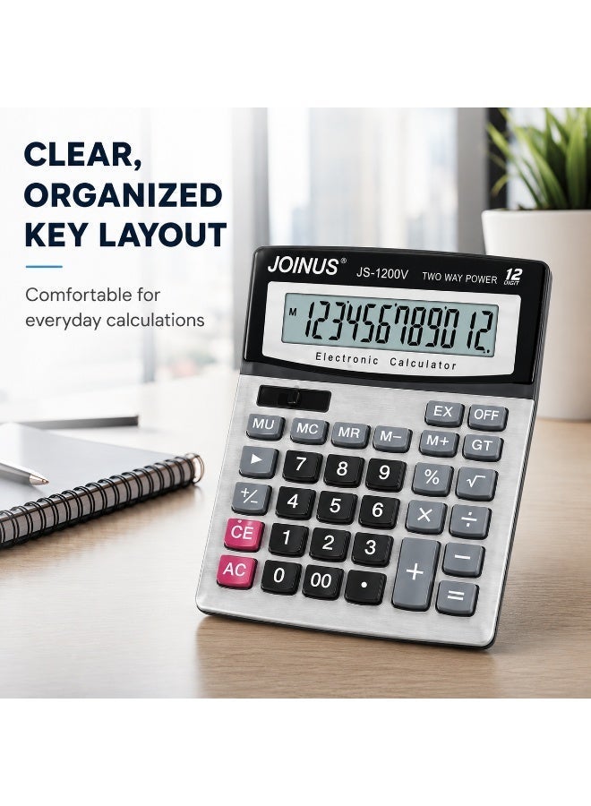 JOINUS Large Display Desktop Electronic Calculator with Big Buttons, Two Way Power Calculator for Office, Business, Accounting, School & Home Use – 1200V - Image 4