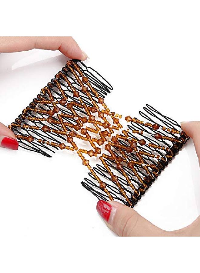 lasenersm 3 Pieces Magic Beaded Double Stretching Combs Beads Hair Combs Magic Elastic Hair Clips Elastic Beads Hair Clips Stretchy Hair Hairpins Double Slides Hair Combs(Black White Coffee) - Image 5
