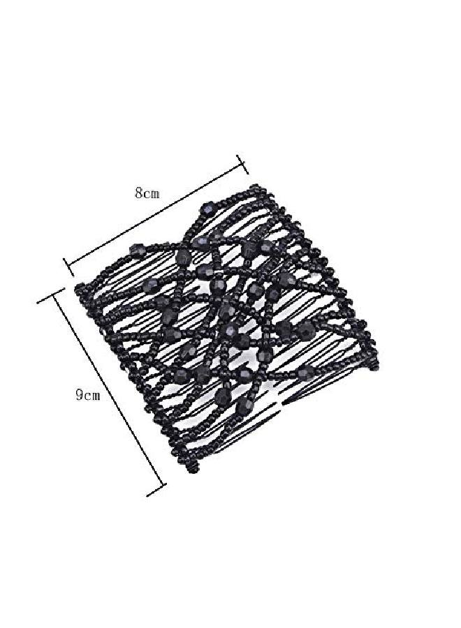 lasenersm 3 Pieces Magic Beaded Double Stretching Combs Beads Hair Combs Magic Elastic Hair Clips Elastic Beads Hair Clips Stretchy Hair Hairpins Double Slides Hair Combs(Black White Coffee) - Image 3