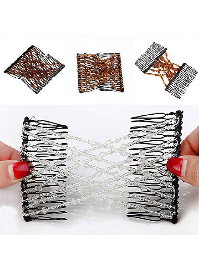 lasenersm 3 Pieces Magic Beaded Double Stretching Combs Beads Hair Combs Magic Elastic Hair Clips Elastic Beads Hair Clips Stretchy Hair Hairpins Double Slides Hair Combs(Black White Coffee) - Image 4