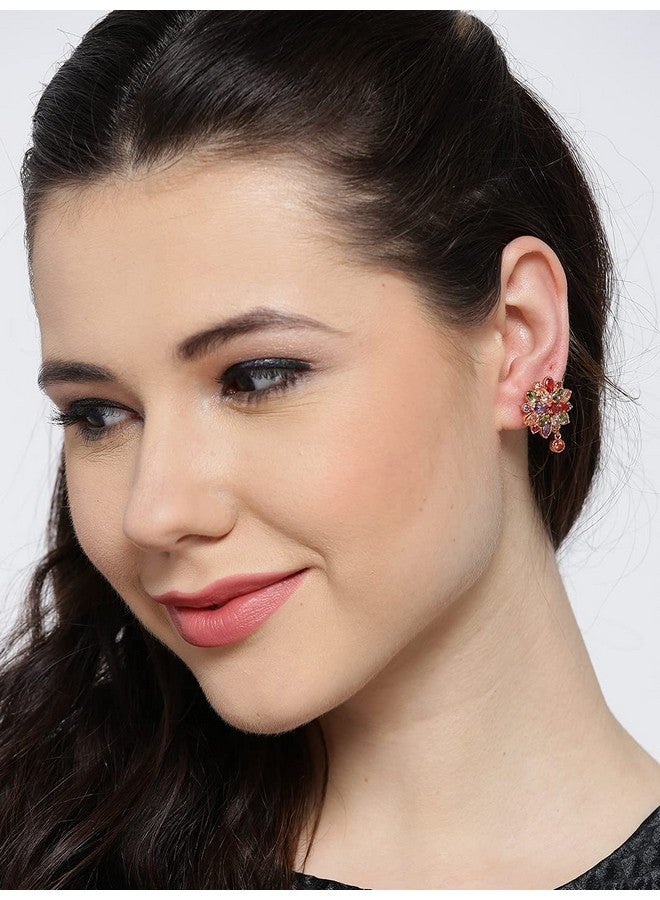 YouBella مجموعة أقراط يوبلا للمجوهرات الأنيقة بأحدث التصاميم الغربية مع كريستالات ملونة مطلية بالذهب (مجموعة) - Image 4