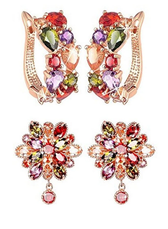 YouBella مجموعة أقراط يوبلا للمجوهرات الأنيقة بأحدث التصاميم الغربية مع كريستالات ملونة مطلية بالذهب (مجموعة) - Image 1