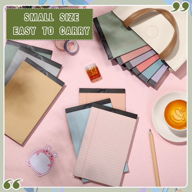 Lincia 12 Pcs 12 Pcs 5" x 8" Small Legal Pads Colored Lined Note Pads Narrow Ruled Writing Notepads 50 Sheets Per Micro Paper Notebook Lined and Perforated for College Office Supplies (Retro Colors) - Image 4