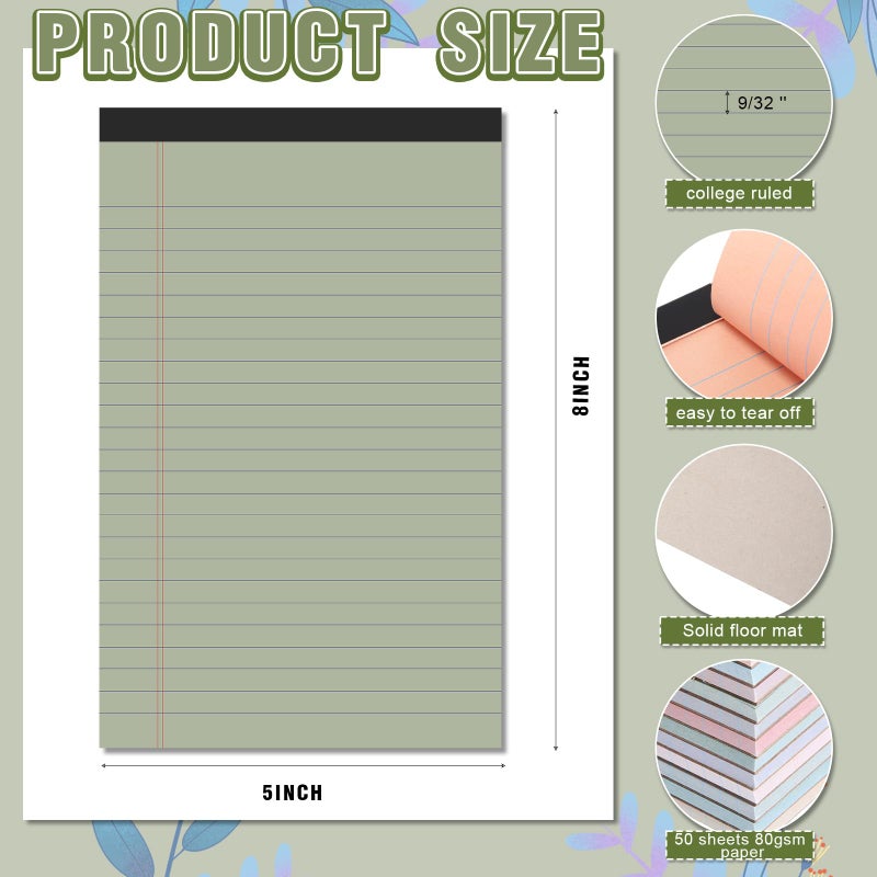 Lincia 12 Pcs 12 Pcs 5" x 8" Small Legal Pads Colored Lined Note Pads Narrow Ruled Writing Notepads 50 Sheets Per Micro Paper Notebook Lined and Perforated for College Office Supplies (Retro Colors) - Image 2