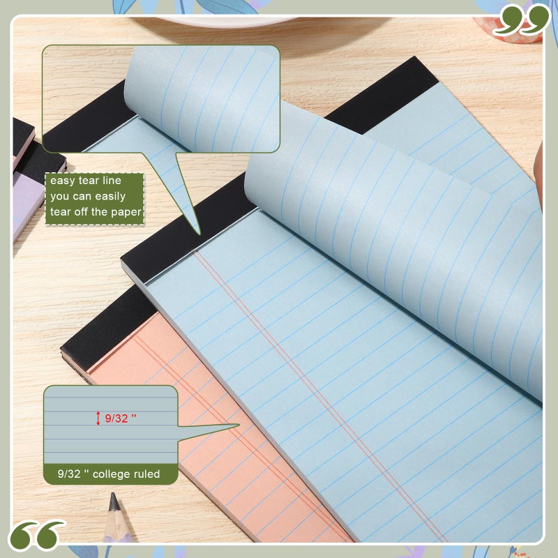 Lincia 12 Pcs 12 Pcs 5" x 8" Small Legal Pads Colored Lined Note Pads Narrow Ruled Writing Notepads 50 Sheets Per Micro Paper Notebook Lined and Perforated for College Office Supplies (Retro Colors) - Image 3