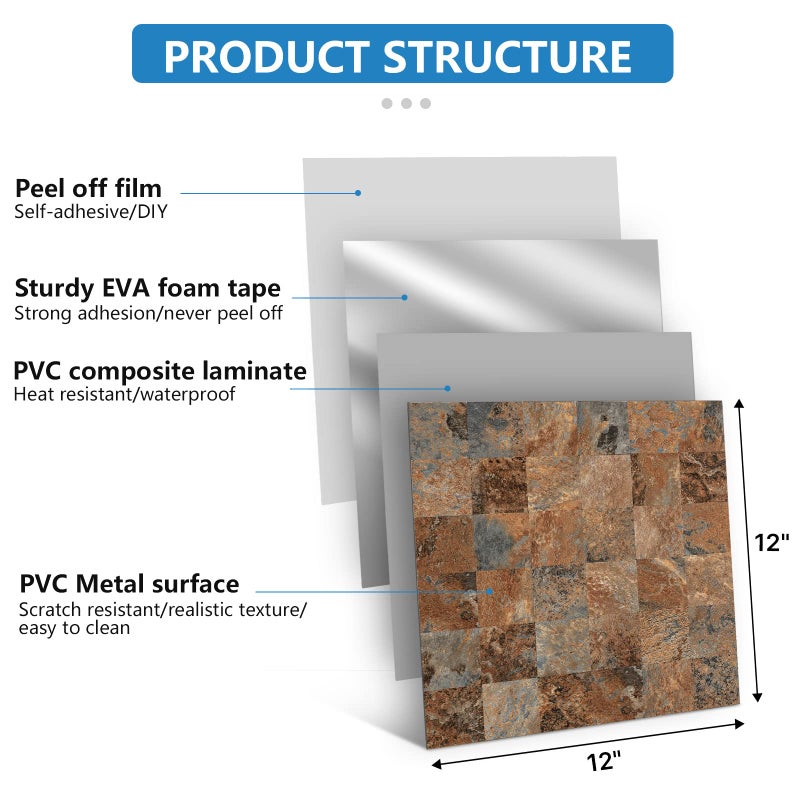 Midcard 10 Piece Peel and Stick Backsplash Imitation Rust Brown PVC Tile, Kitchen Backsplash - Image 3