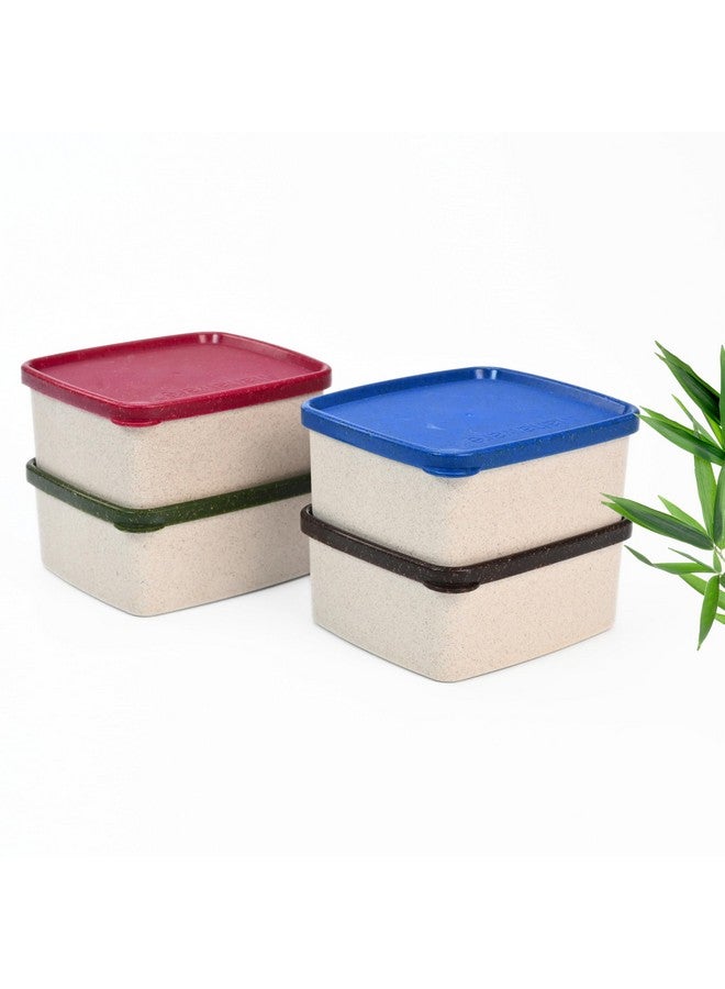 Eha Earth Friendly Storage Containers With Lid | Set of 4 | 500 ml | Made With Rice Husk | Microwave Safe & Fridge Storage Boxes | Multi-Light - Image 1