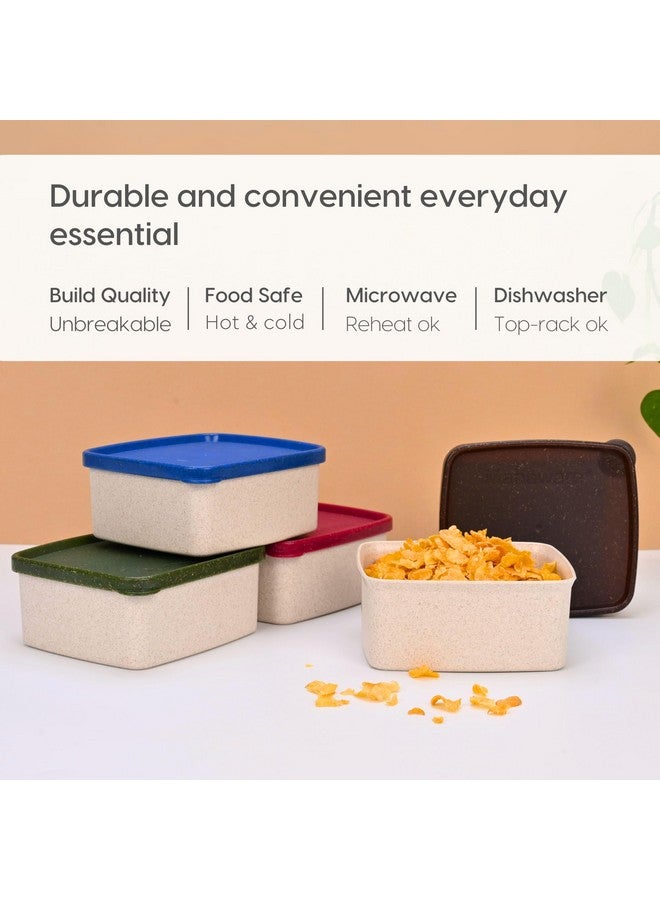 Eha Earth Friendly Storage Containers With Lid | Set of 4 | 500 ml | Made With Rice Husk | Microwave Safe & Fridge Storage Boxes | Multi-Light - Image 4