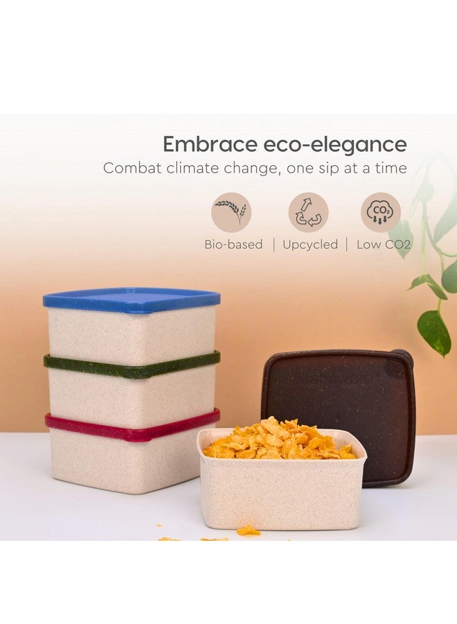 Eha Earth Friendly Storage Containers With Lid | Set of 4 | 500 ml | Made With Rice Husk | Microwave Safe & Fridge Storage Boxes | Multi-Light - Image 3