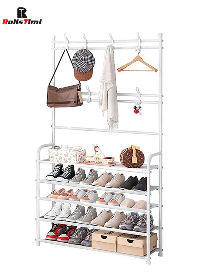 رولستيمي الملابس إيرر ، قائما بذاته المعادن الملابس السكك الحديدية ، حامل مصنوعة من أنابيب الحديد المطلي ، الفولاذ المقاوم للصدأ ، رف الأحذية لتخزين المنزل ، أبيض ، 80 سنتيمتر - Image 1