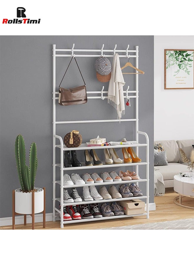رولستيمي الملابس إيرر ، قائما بذاته المعادن الملابس السكك الحديدية ، حامل مصنوعة من أنابيب الحديد المطلي ، الفولاذ المقاوم للصدأ ، رف الأحذية لتخزين المنزل ، أبيض ، 80 سنتيمتر - Image 3