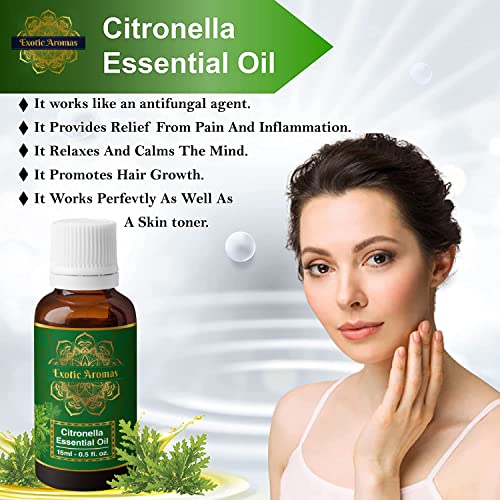 Exotic Aromas Citronella Essential Oil for Aroma Therapy, Hair & Skin (15Ml + 15Ml) Pack of 2 - Image 5