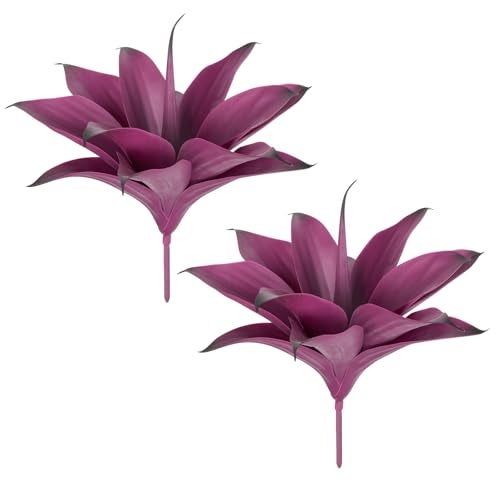 Velener 14 Inch Artificial Agave Plants, UV Resistant Fake Outdoor Plants, Small Faux Plants for Indoor Decor(Purple)-2 Pack - Image 1