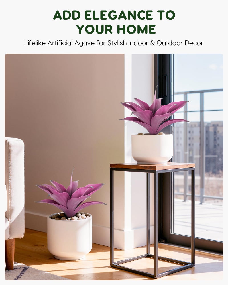 Velener 14 Inch Artificial Agave Plants, UV Resistant Fake Outdoor Plants, Small Faux Plants for Indoor Decor(Purple)-2 Pack - Image 5