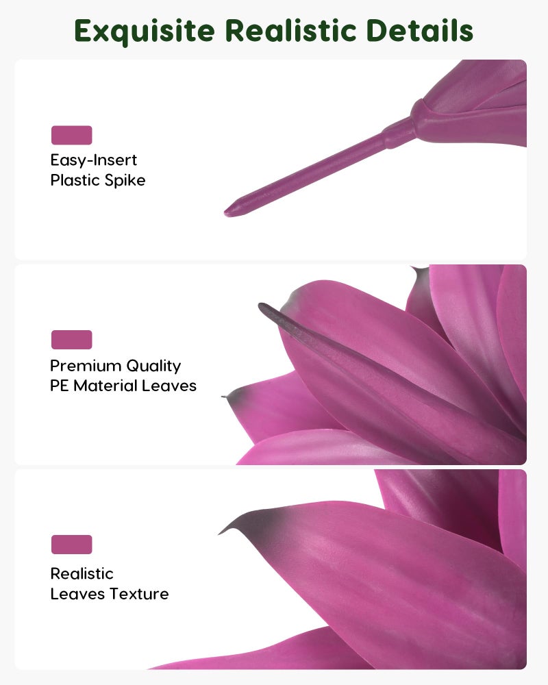 Velener 14 Inch Artificial Agave Plants, UV Resistant Fake Outdoor Plants, Small Faux Plants for Indoor Decor(Purple)-2 Pack - Image 3
