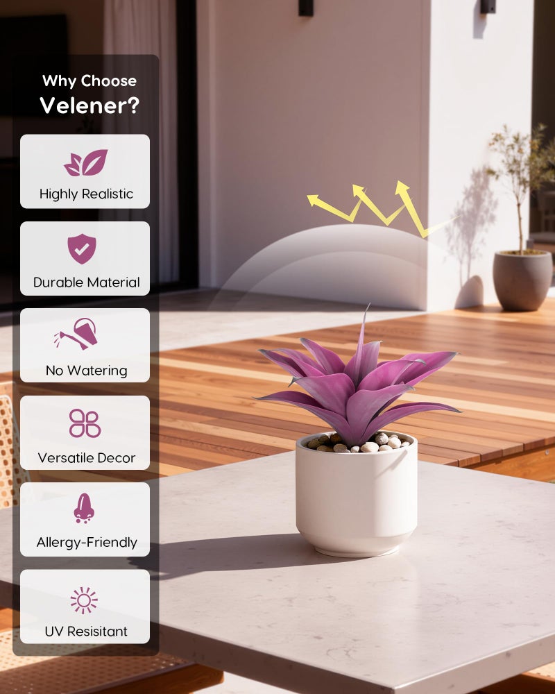 Velener 14 Inch Artificial Agave Plants, UV Resistant Fake Outdoor Plants, Small Faux Plants for Indoor Decor(Purple)-2 Pack - Image 4