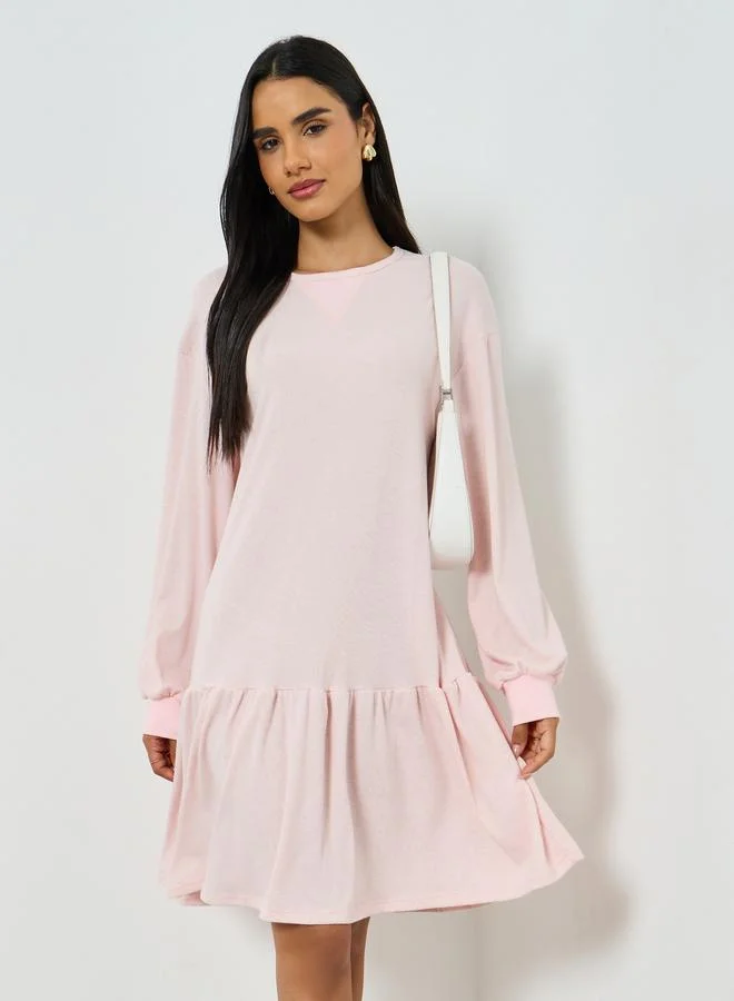 Take Two Women's Solid Ruffle Hem Long Sleeve Mini Dress