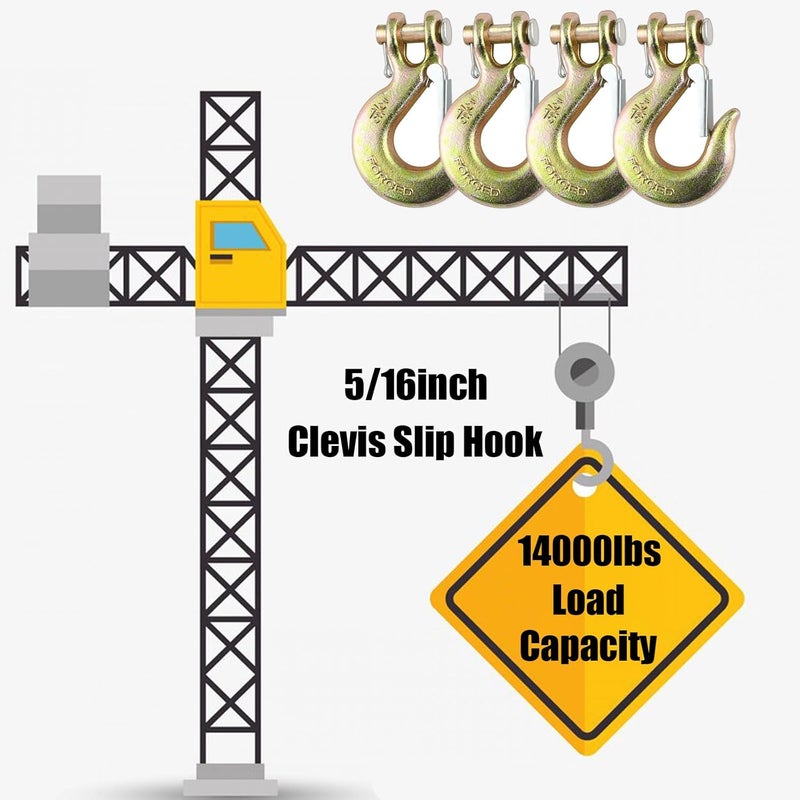EPHECH 5/16" Clevis Slip Hook with Safety Latch, 6 Pack Heavy Duty Clevis Chain Hook for 5/16" Grade 70 Transport Chain, 14000LBS Capacity for Heavy Load - Image 5