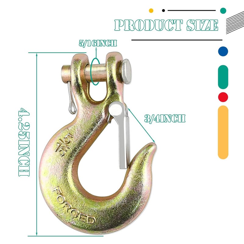 EPHECH 5/16" Clevis Slip Hook with Safety Latch, 6 Pack Heavy Duty Clevis Chain Hook for 5/16" Grade 70 Transport Chain, 14000LBS Capacity for Heavy Load - Image 2