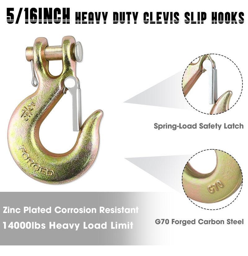 EPHECH 5/16" Clevis Slip Hook with Safety Latch, 6 Pack Heavy Duty Clevis Chain Hook for 5/16" Grade 70 Transport Chain, 14000LBS Capacity for Heavy Load - Image 4
