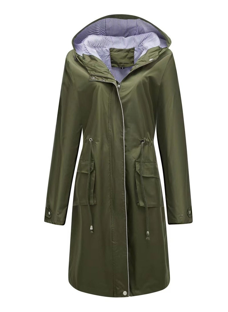 Loquat Autumn Winter Women's Hooded Windbreaker Casual Long Coat  - Image 1