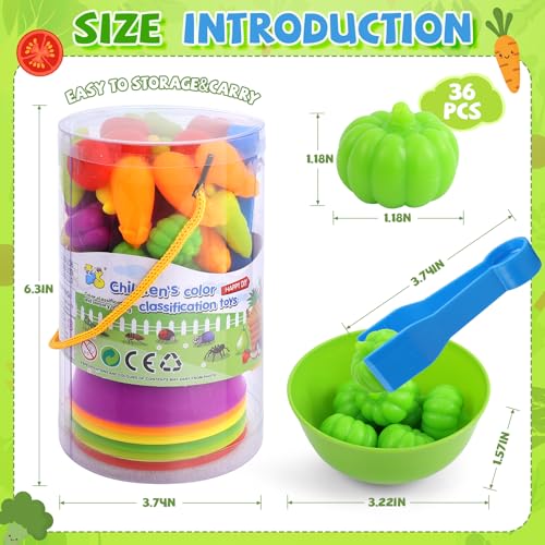 TSYAN Counting Vegetables Matching Games Sensory Toys with Sorting Bowls Preschool Learning Activities Color Classification Fine Motor Educational Toys Set Gift for Boys Girls Toddlers Toys Age 3 - Image 5