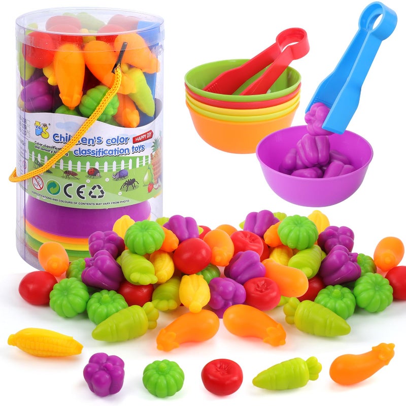 TSYAN Counting Vegetables Matching Games Sensory Toys with Sorting Bowls Preschool Learning Activities Color Classification Fine Motor Educational Toys Set Gift for Boys Girls Toddlers Toys Age 3 - Image 3