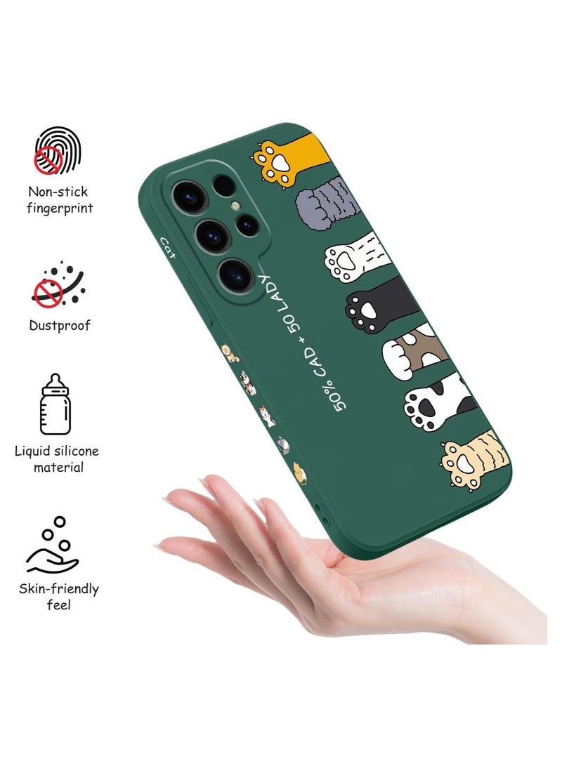 غطاء هاتف لجهاز Galaxy S24 Ultra، تصميم نمط أفكار الزهور والفراشات والقطط اللطيفة، حماية رقيقة وأنيقة ضد الصدمات لجهاز سامسونج جالاكسي S24 الترا 6.8 إنش - بصمة قدم القط باللون الأخضر. - Image 5