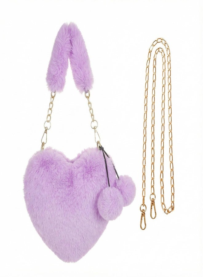 Miayon Heart Shaped Faux Fur Clutch Purse Fluffy Crossbody Shoulder Bag for Women Valentine Purple - Image 1