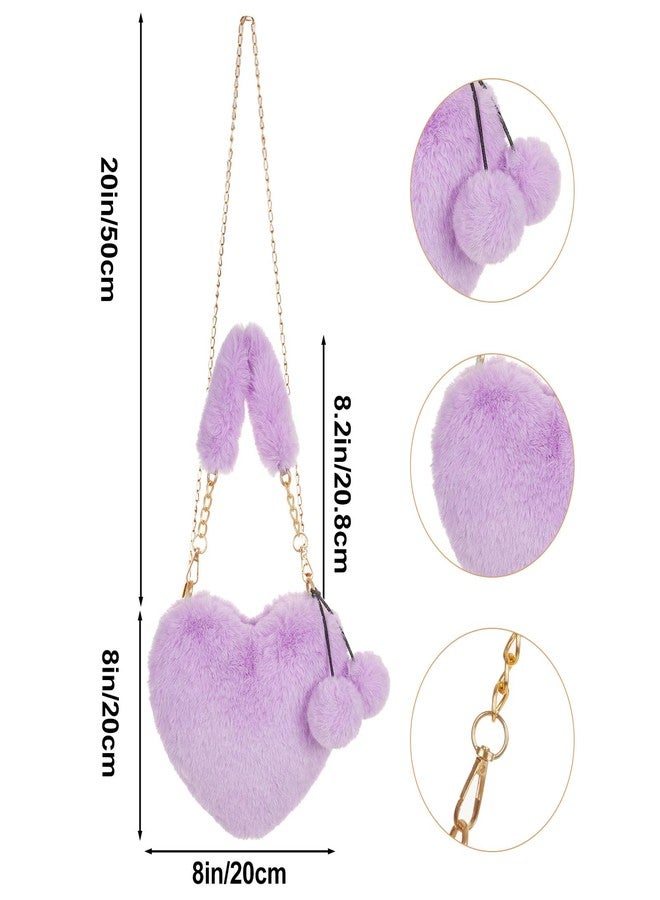 Miayon Heart Shaped Faux Fur Clutch Purse Fluffy Crossbody Shoulder Bag for Women Valentine Purple - Image 4