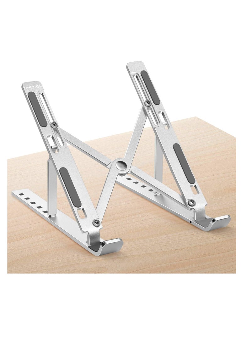 MIKUSO Adjustable Laptop Stand for Desk- Foldable Aluminum Laptop Stand Silver- Lightweight, Portable Laptop RiserDurable Laptop Holder Adjustable Compatible with MacBook, Dell, HP & More- 27x5.5x2.5cm  - Image 1