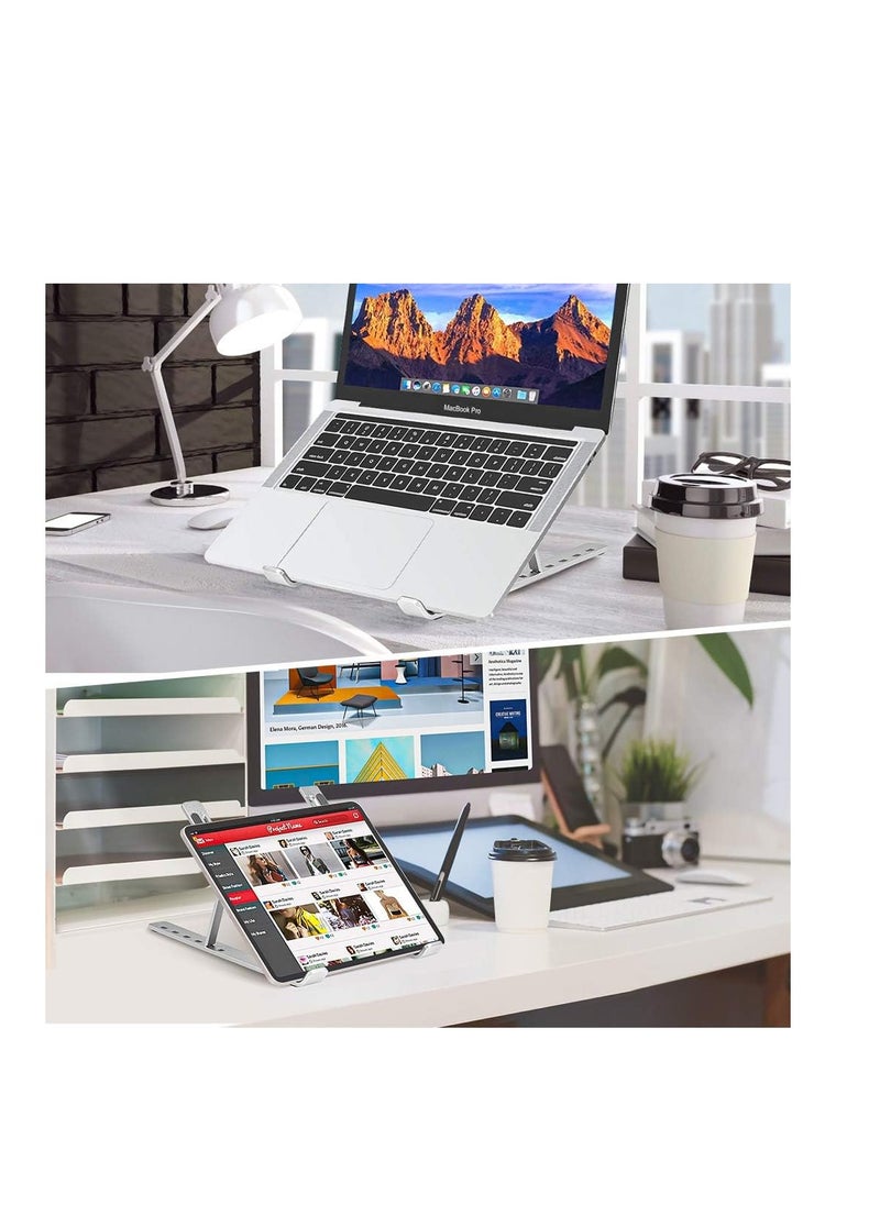 MIKUSO Adjustable Laptop Stand for Desk- Foldable Aluminum Laptop Stand Silver- Lightweight, Portable Laptop RiserDurable Laptop Holder Adjustable Compatible with MacBook, Dell, HP & More- 27x5.5x2.5cm  - Image 2